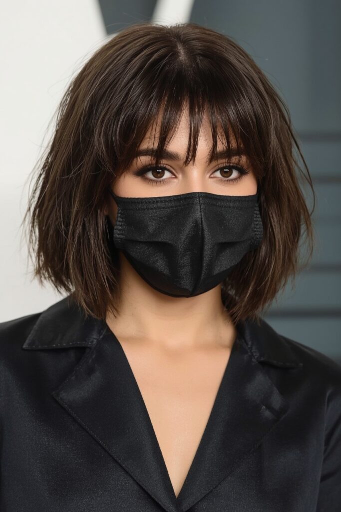 Sleek A-Line Bob with Brow-Grazing Bangs