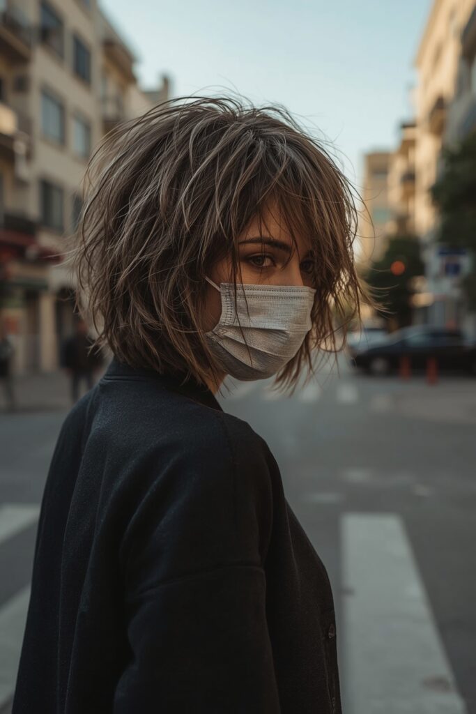 Textured Shaggy Bob with Face-Framing Pieces