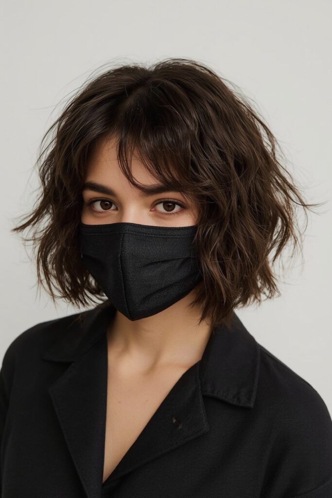 Side-Parted Wavy Bob with Curved Bangs