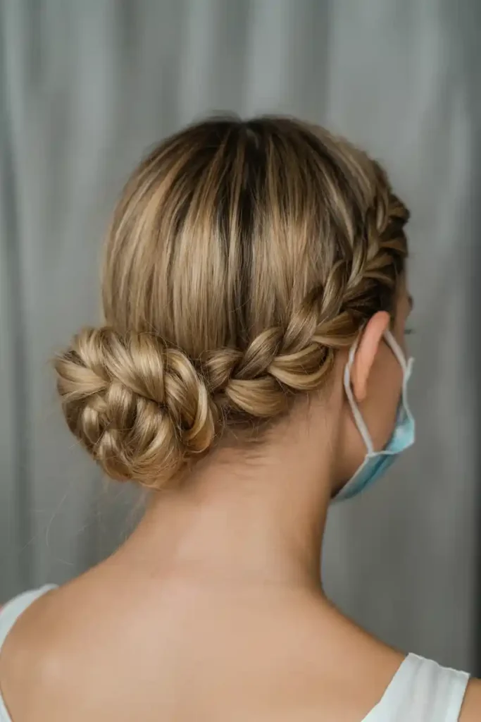 Loose Dutch Braid Tied into a Low Tuck