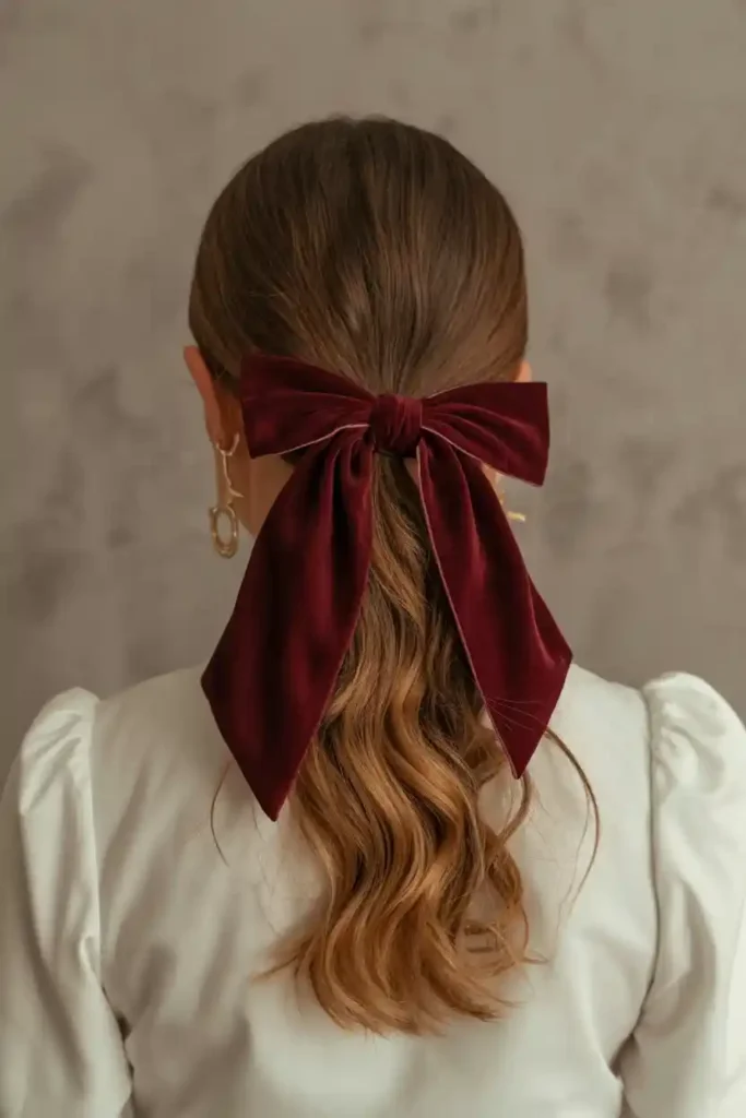 Velvet-Bow Half-Up Twist