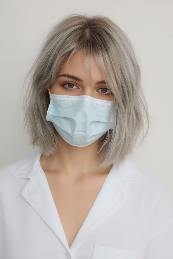 Ice Blonde Bob with Wispy Platinum Bangs