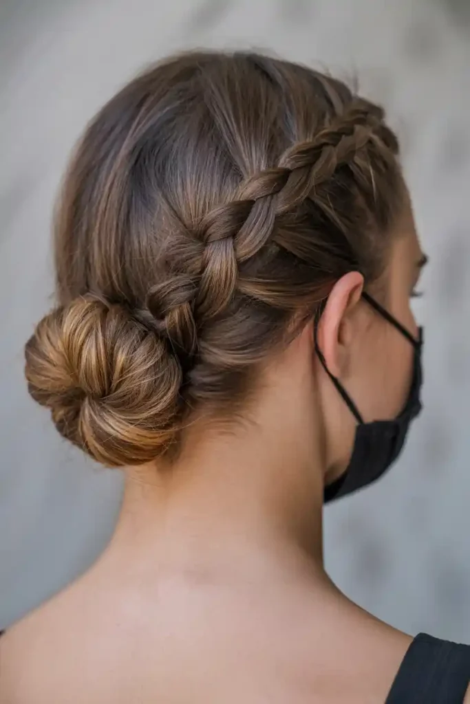 Side Braid Pulled into a Mid Bun