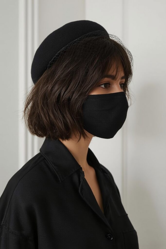 French-Inspired Bob with Mini Beret Veil

