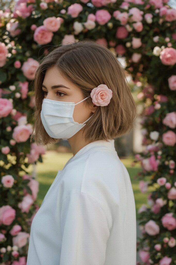 Side-Swept Bob with Silk Flower Accessory
