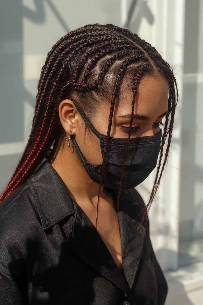 Cornrows with Red Peekaboo Highlights