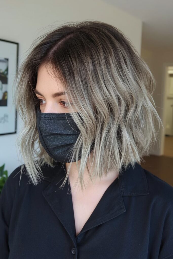 Rounded Bob with Cool Blonde Balayage

