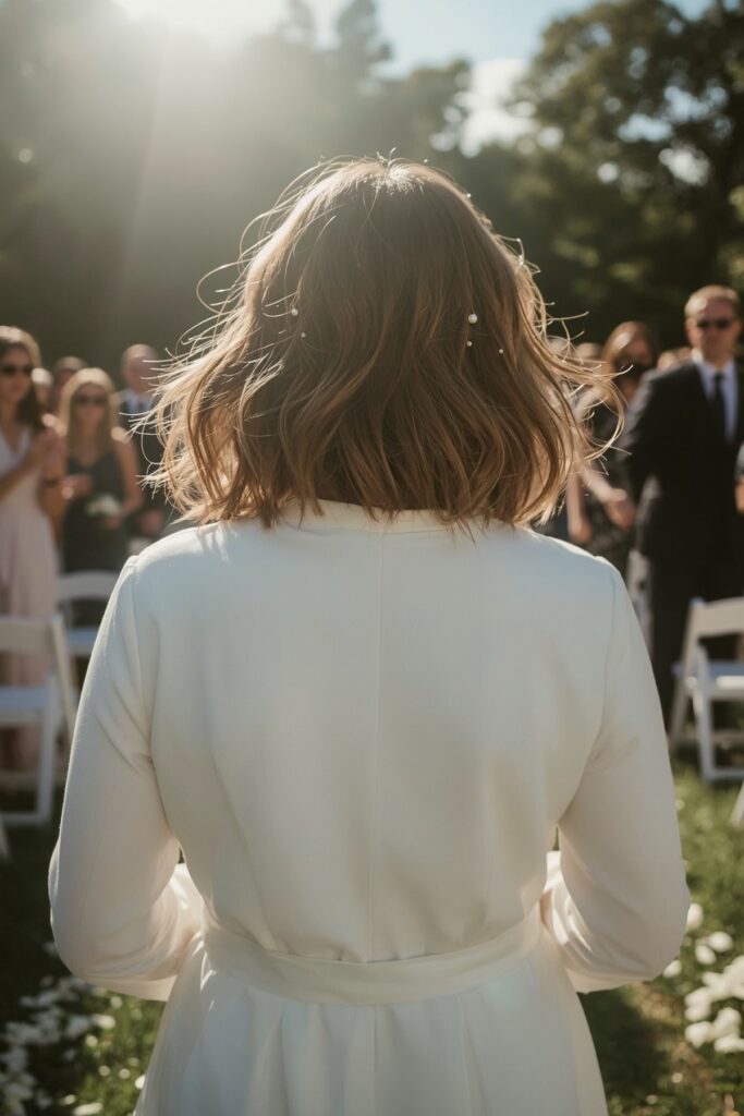 Layered Bob with Pearl Pins and Veil Underneath
