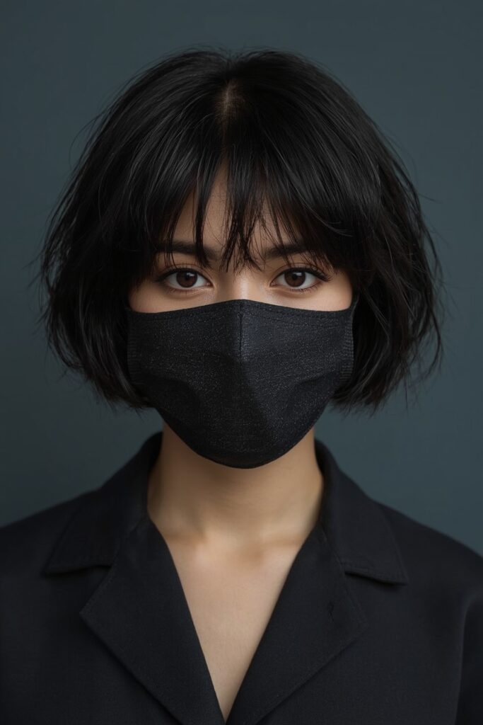 Blunt-Cut Bob with Full Forehead Bangs

