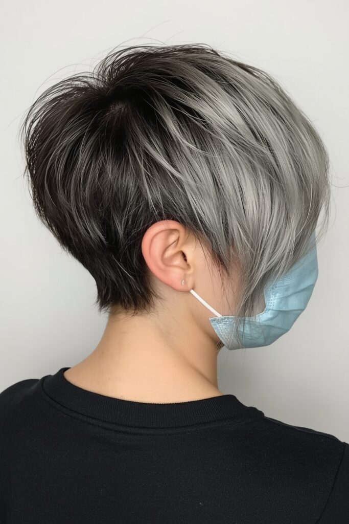 Dark Rooted Pixie Bob with Icy Blonde Ends
