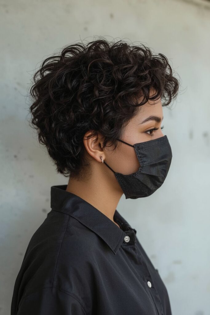 Curly Pixie Cut with Tapered Nape
