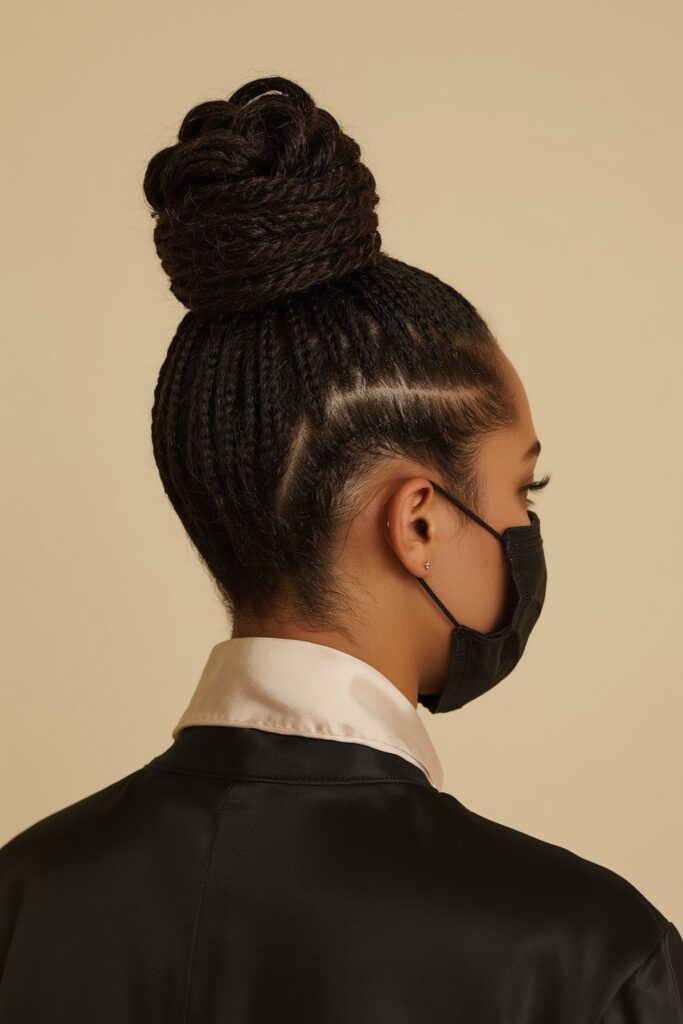 Cornrowed High Bun with Edges Styled