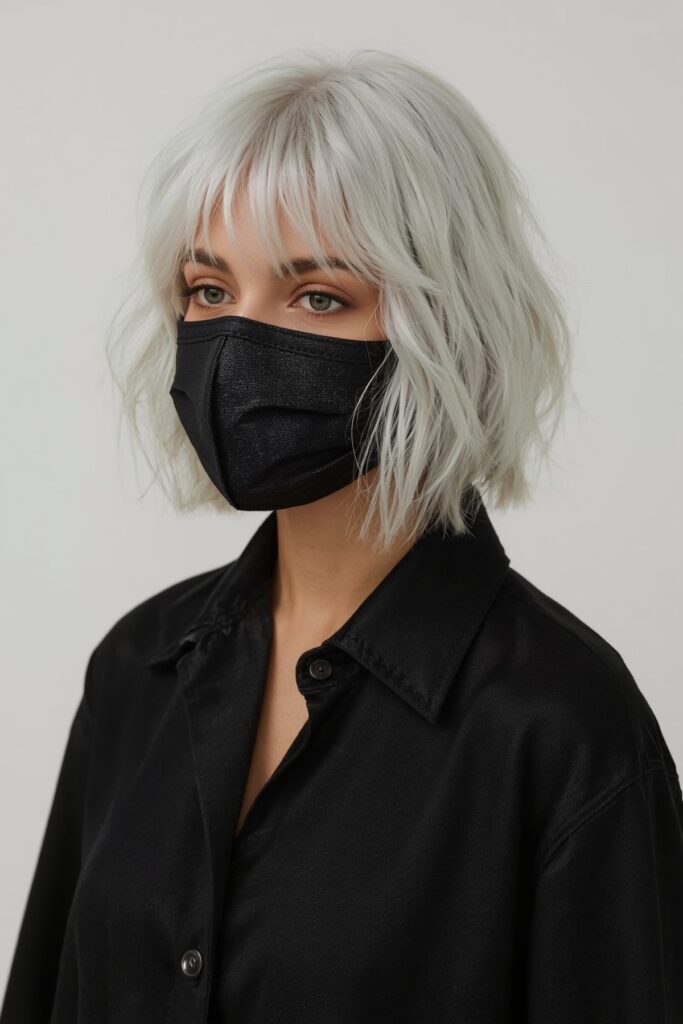 Cropped Bob with Icy White Blonde Sheen
