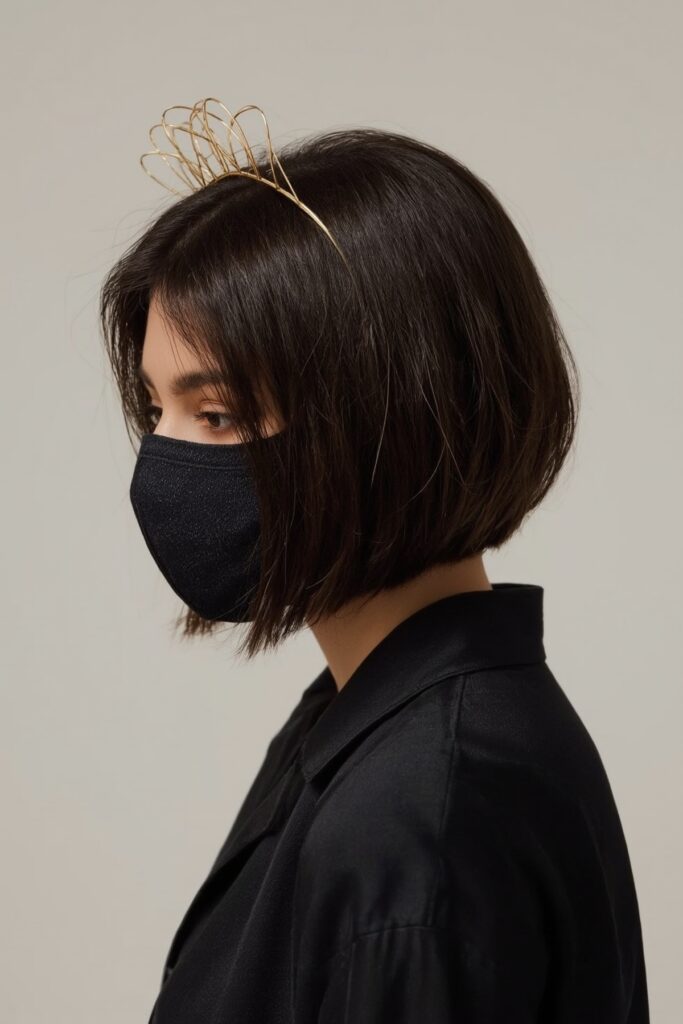Sleek Side Bob with Golden Wire Crown

