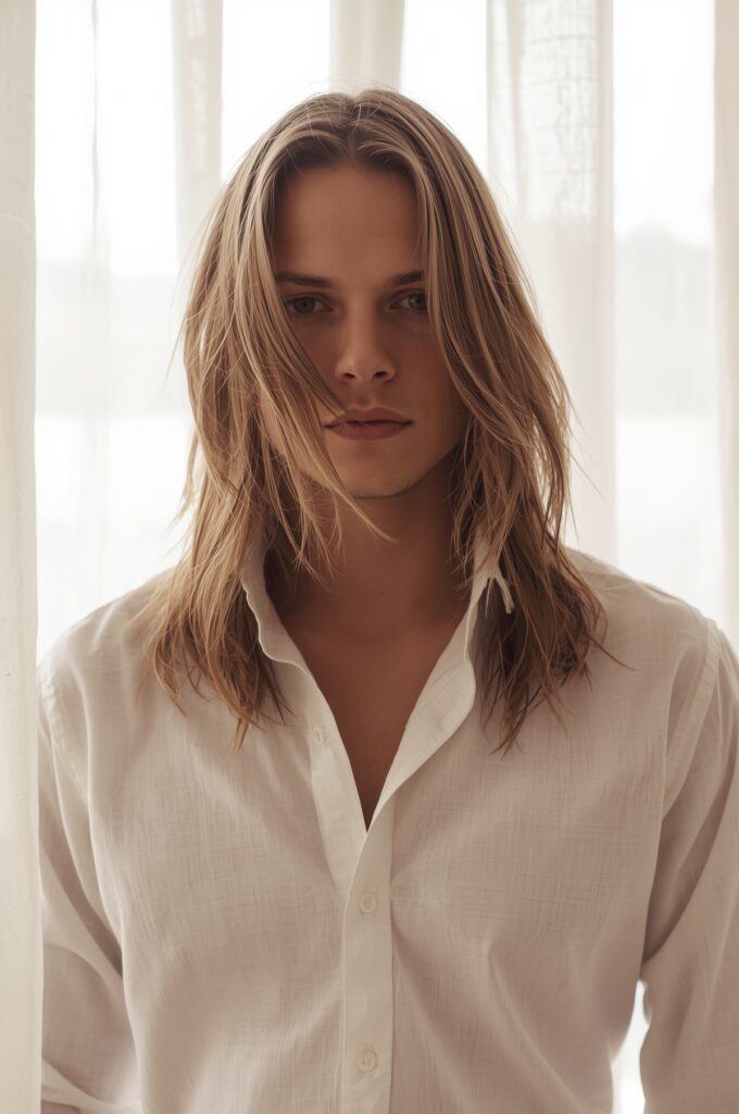 Side Part with Long Layers
