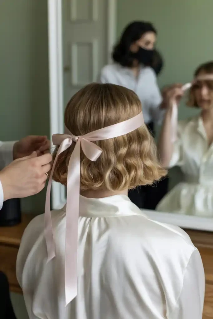 Romantic Loose Bob with Satin Ribbon
