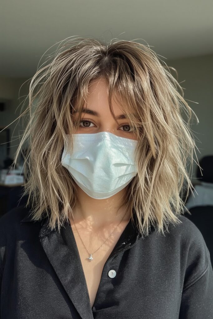 Tousled Ash Blonde Bob with Bangs