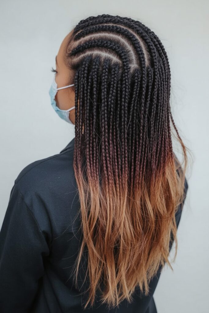Stitch Cornrows with Ombre Extensions