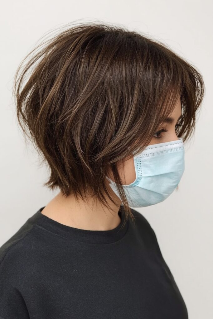 Brunette Pixie Bob with Subtle Caramel Balayage
