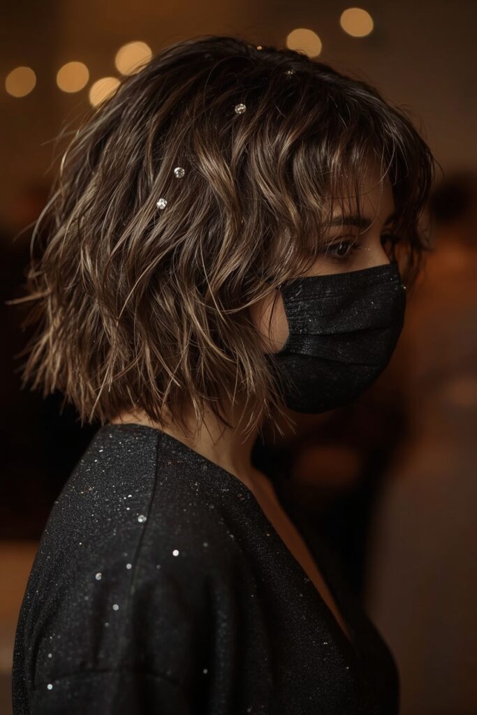 Textured Layered Bob with Hair Jewels
