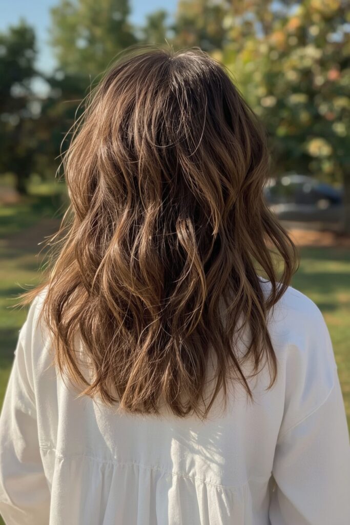 Medium-Length Tousled Waves with Balayage


