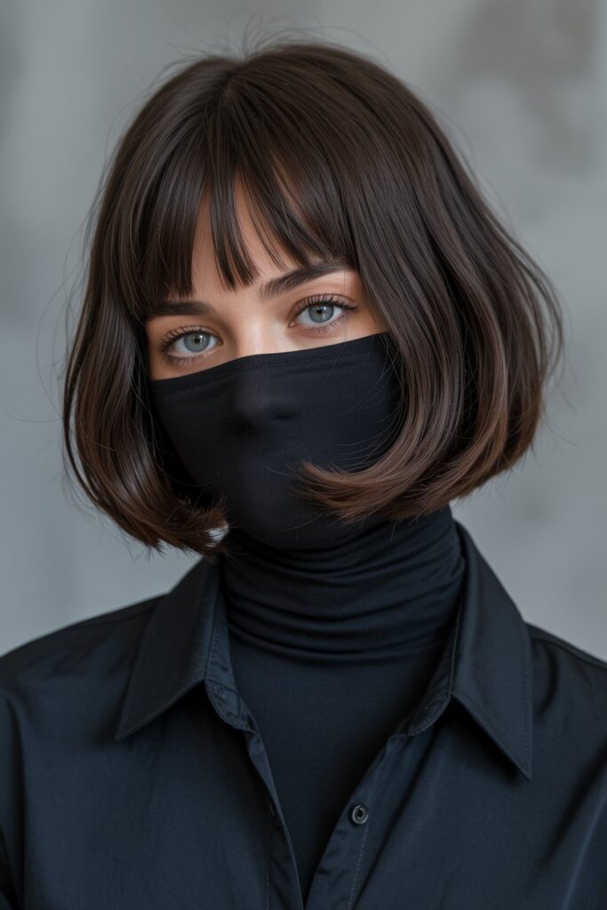 Soft Baby Bangs with Layered Bob