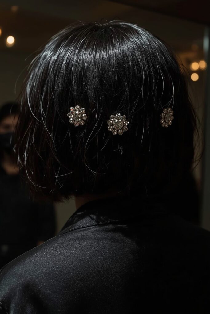 Glossy Bob with Crystal-Encrusted Pins
