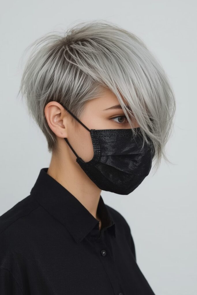 Side-Buzzed Pixie Bob with Long Fringe



