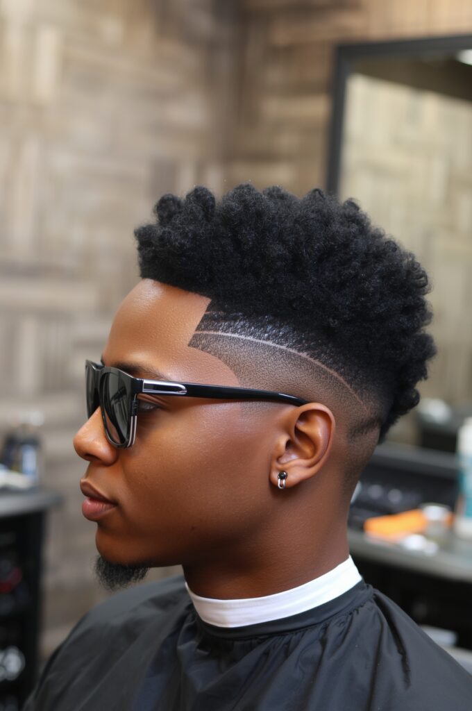 Side Part Afro Fade
