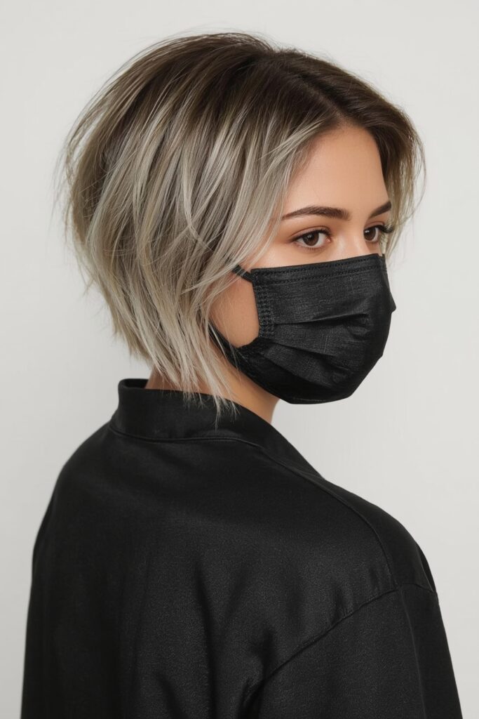 Sharp Line Bob with Ice Blonde Ends


