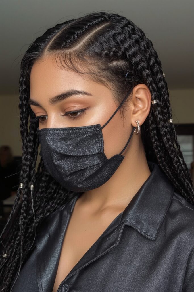 Side-Swept Cornrows with Cuffs