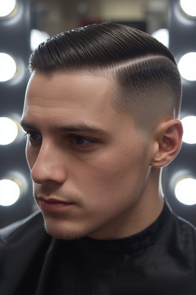 Slick Side Part with Razor Line
