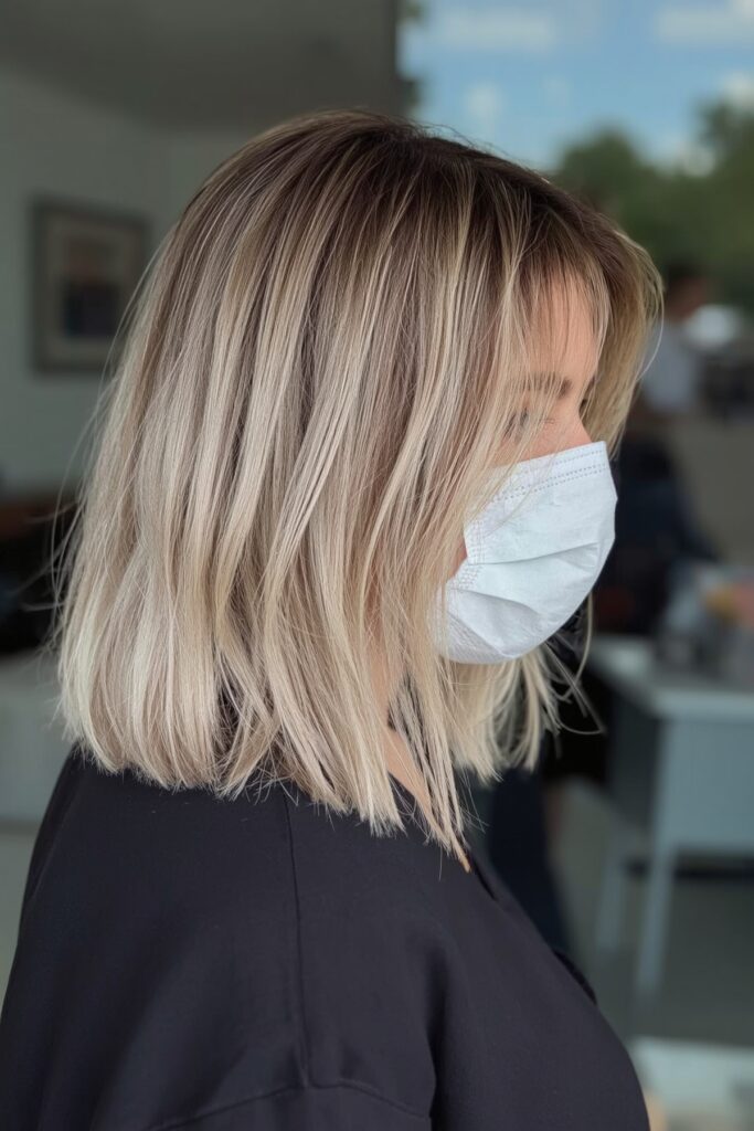 Clean-Cut Bob with Rooted Cool Blonde Ombre
