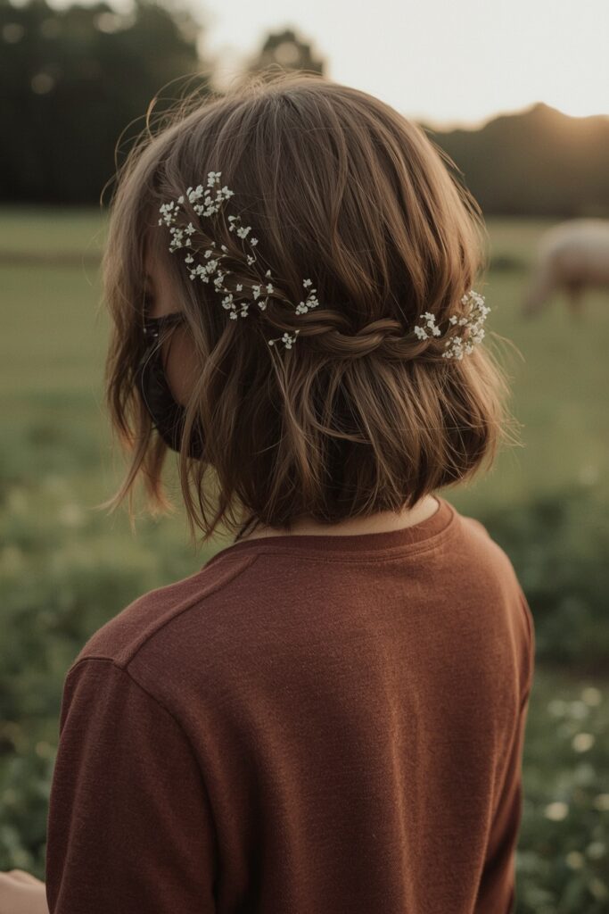 Boho Bob with Side Braid and Baby’s Breath
