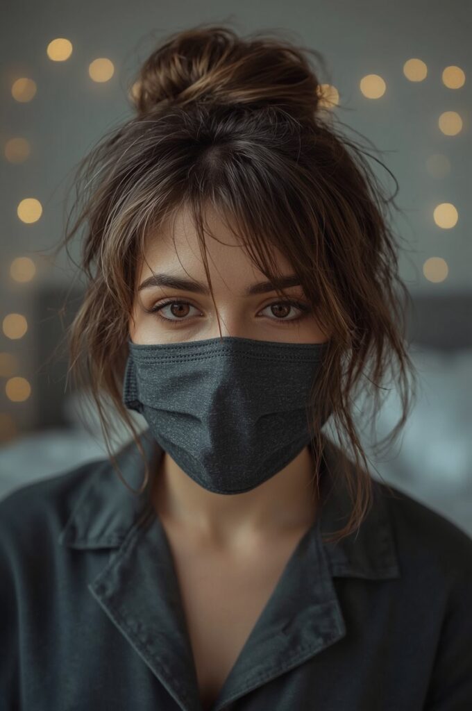 Messy Bun with Wispy Curtain Bangs
