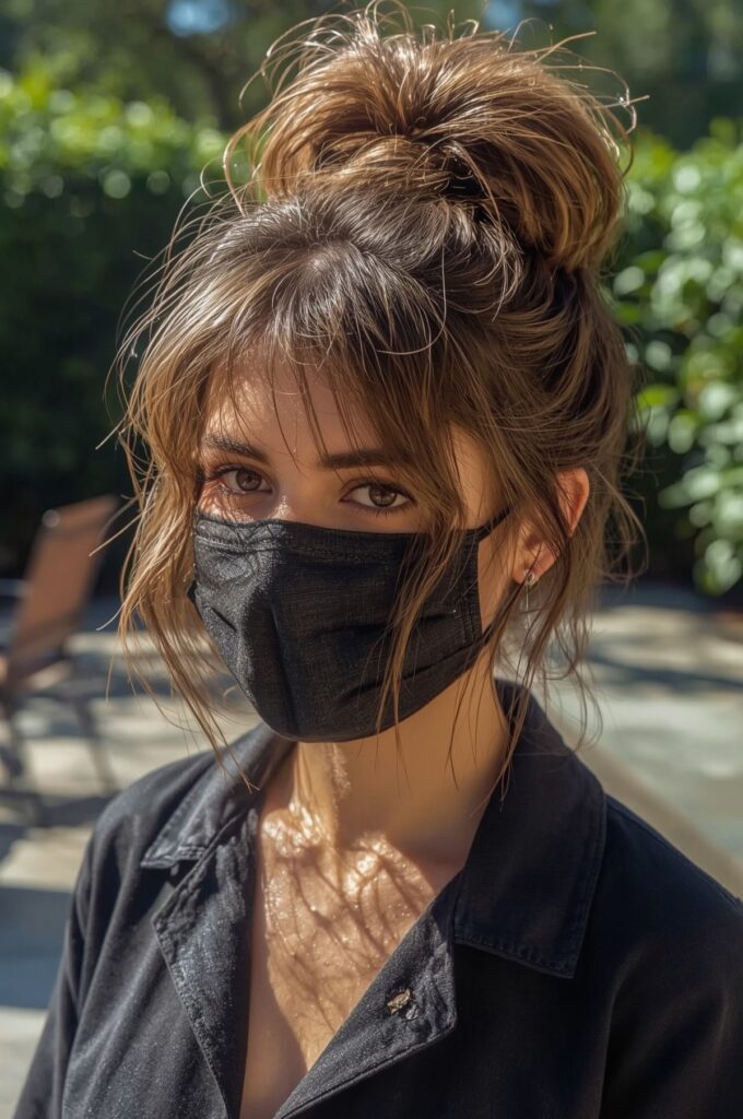 Wispy Bangs and High Messy Bun
