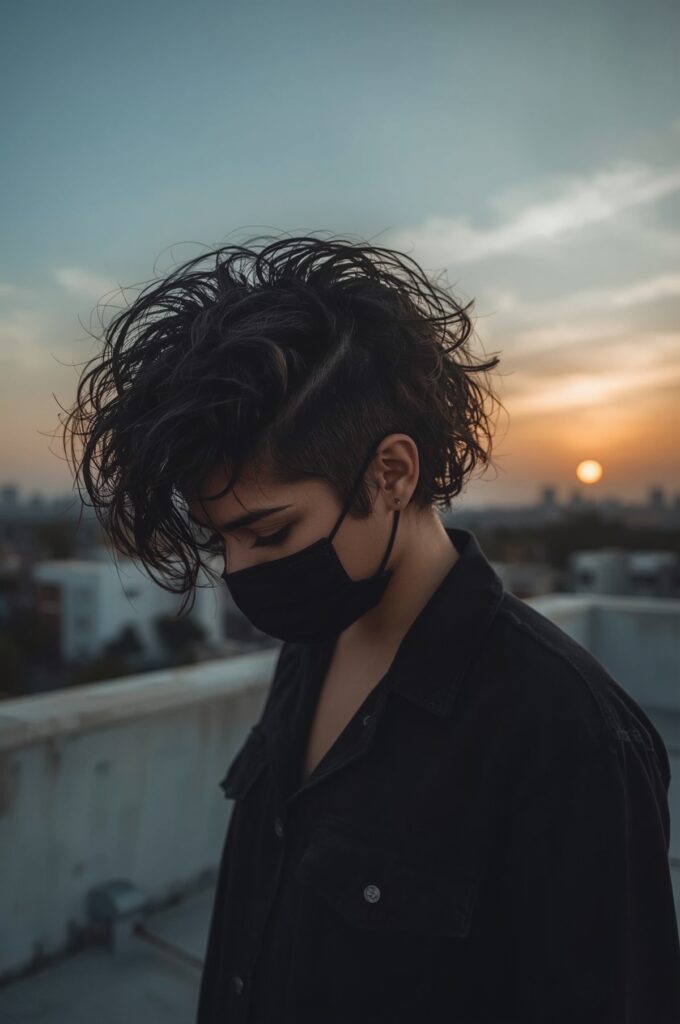 Side Part Curly Faux Hawk