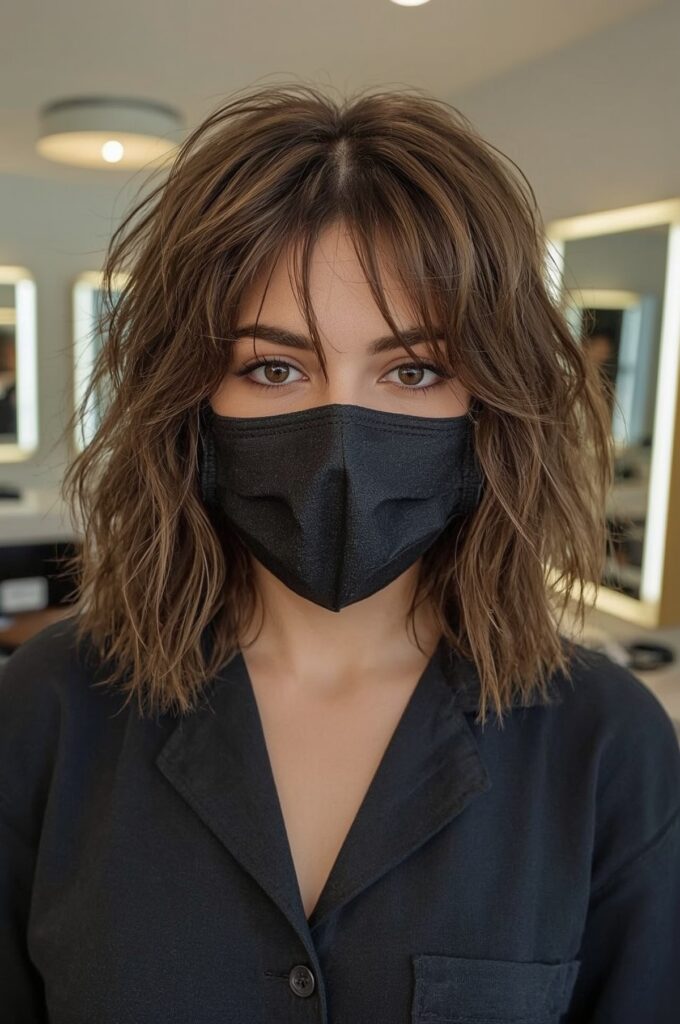 Layered Lob with Wispy Curtain Bangs