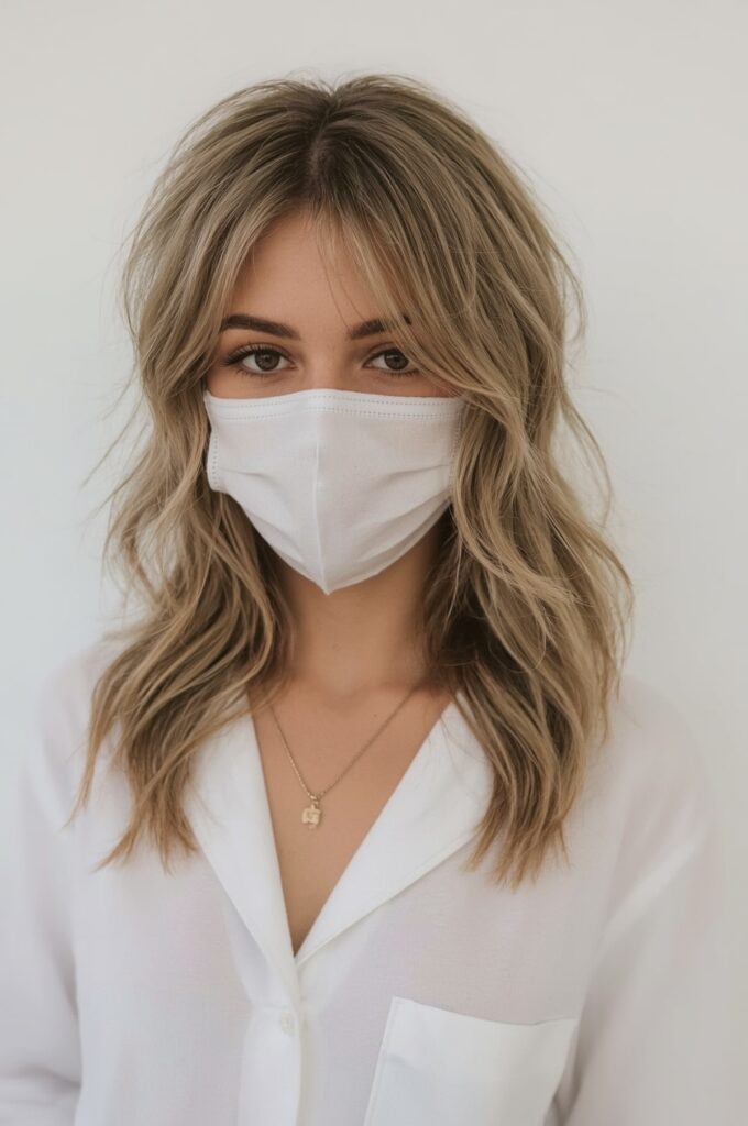 Light Wispy Bangs with Half-Up Hairstyle