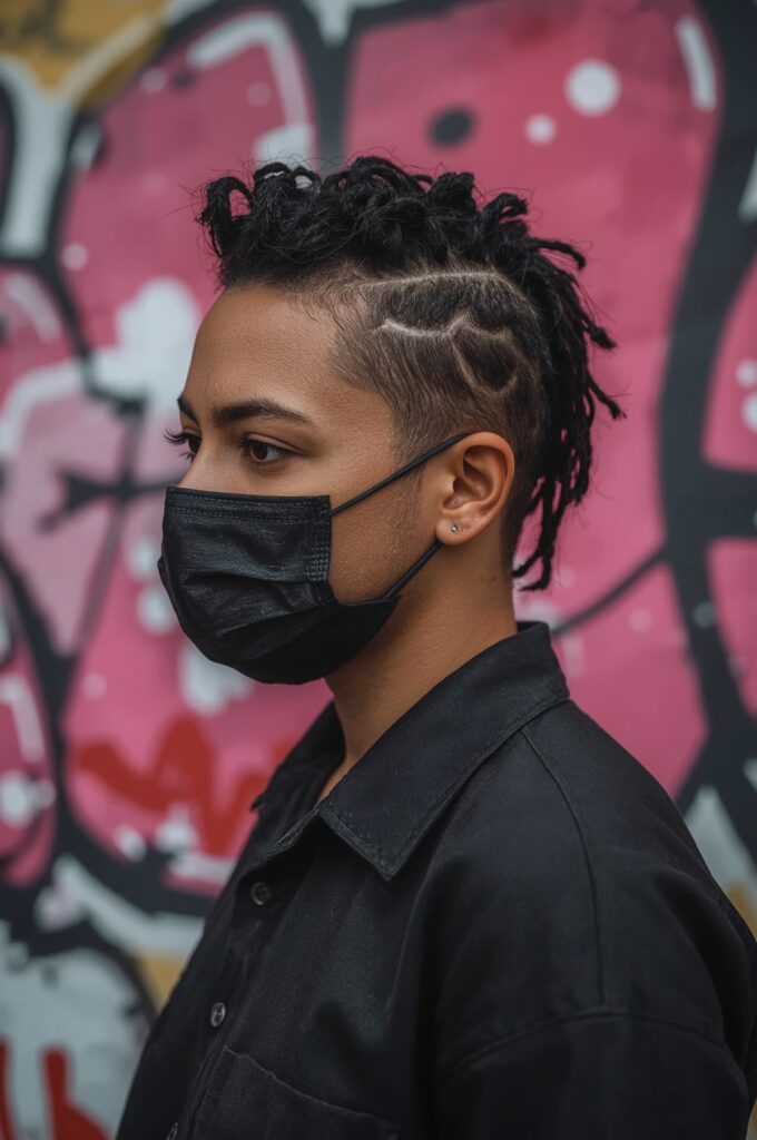 Side Part Cornrow Mohawk with Tapered Sides