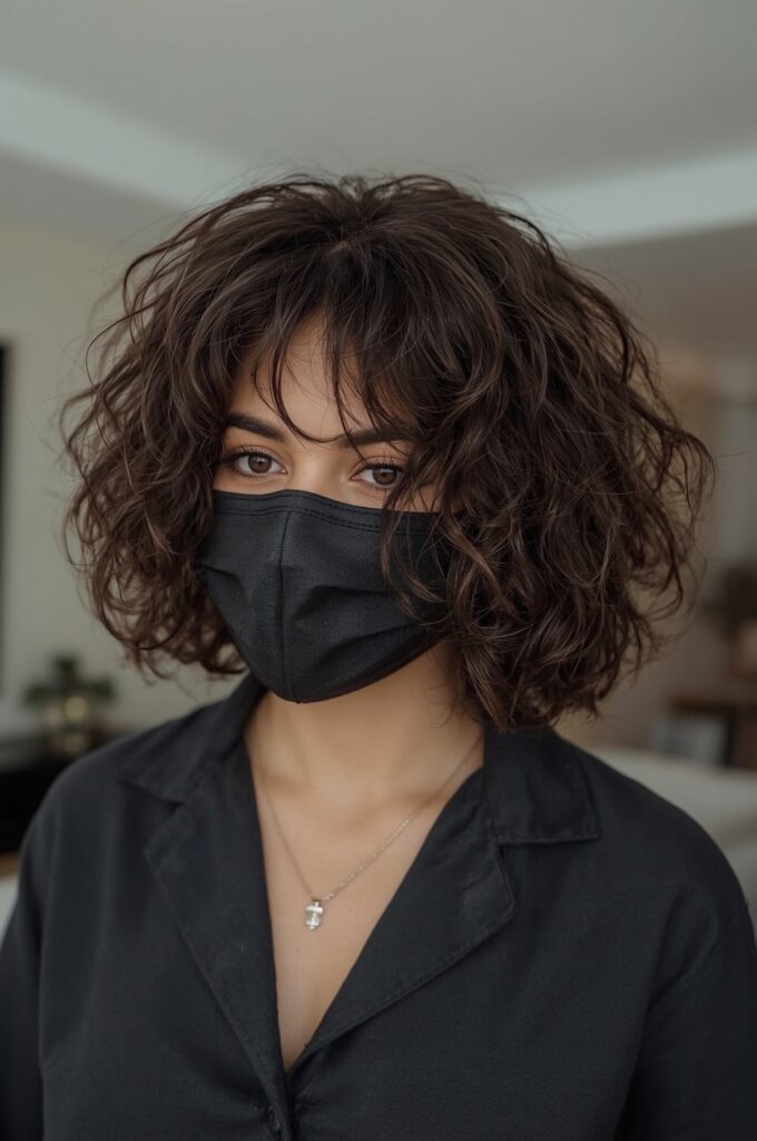 Side Part Curly Bob with Bangs