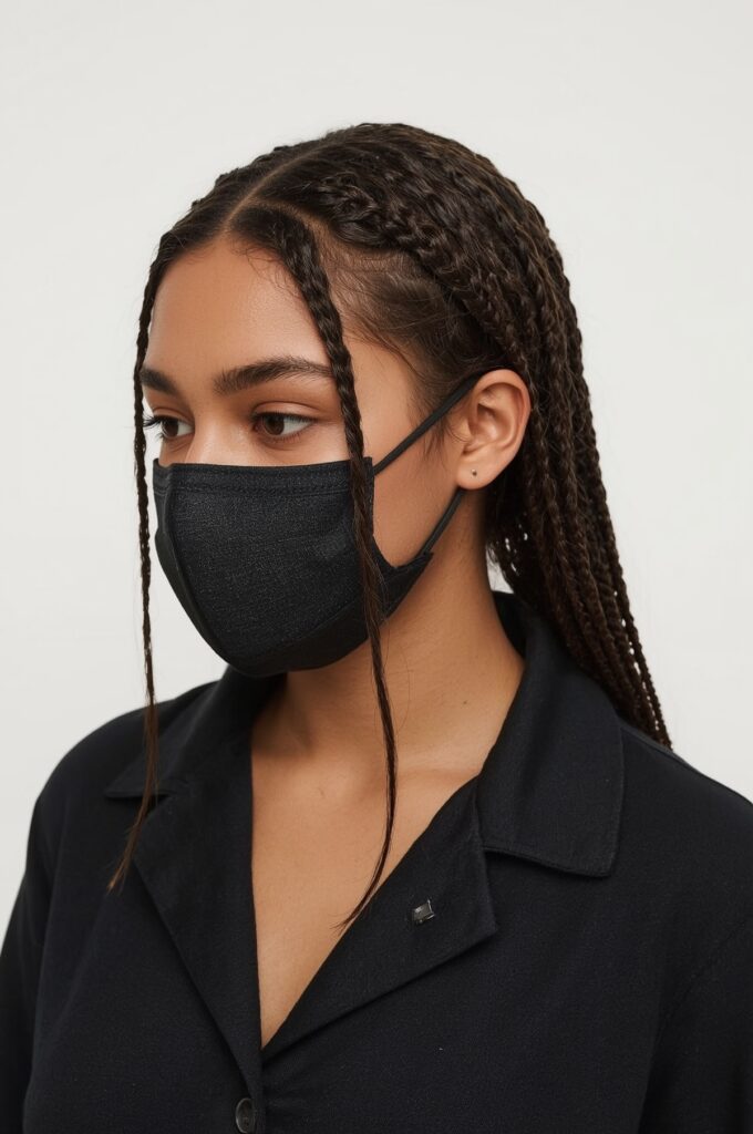 Side Part Braids with Crisscross Rubber Band Detail