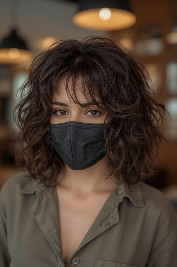 Wispy Bangs on Curly Shoulder Cut