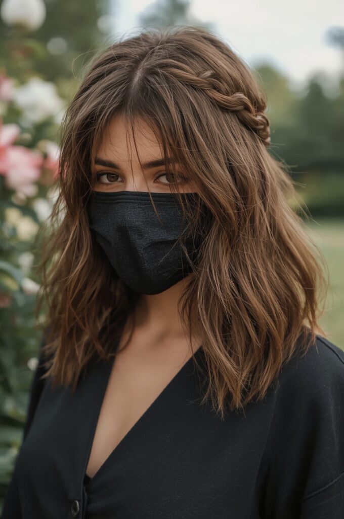Wispy Curtain Bangs with Braided Crown