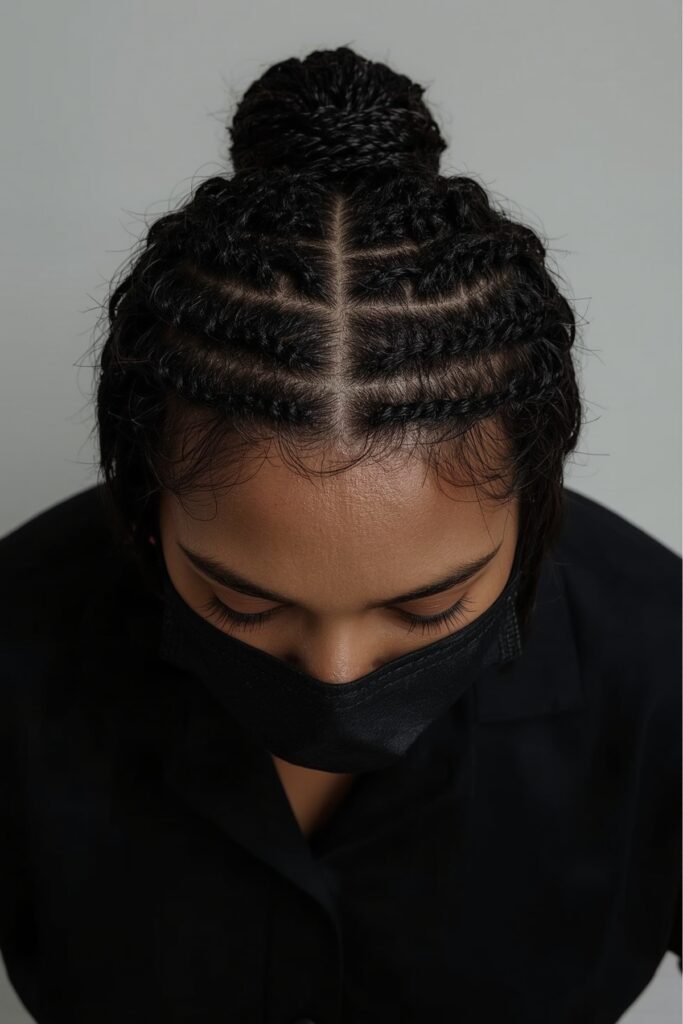 Zigzag Cornrows into Ponytail