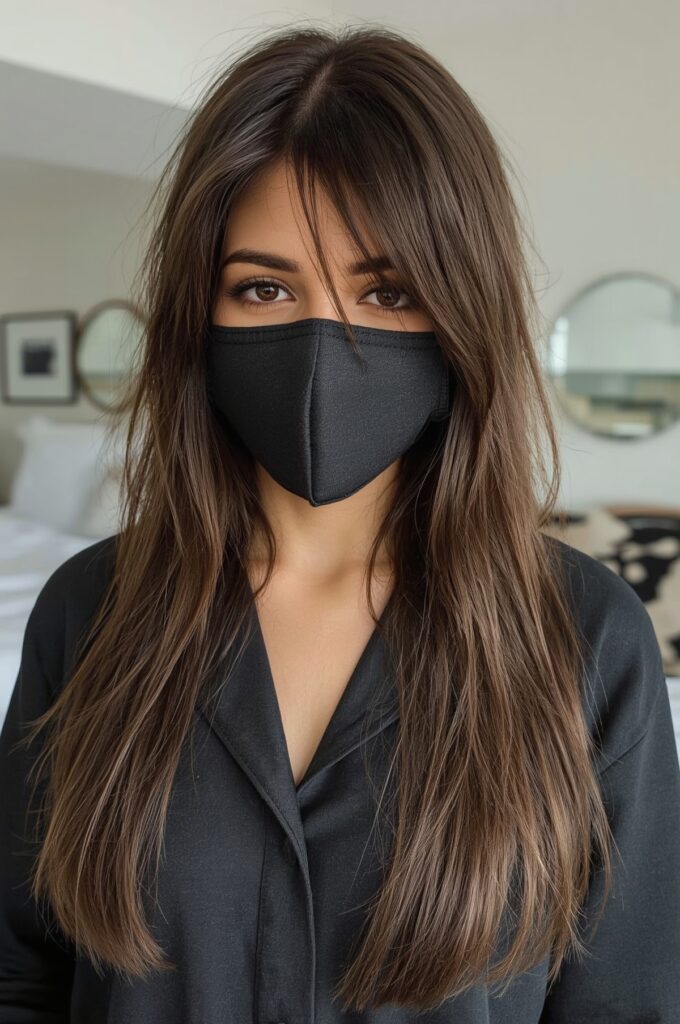 Wispy Bangs on Long Straight Layers