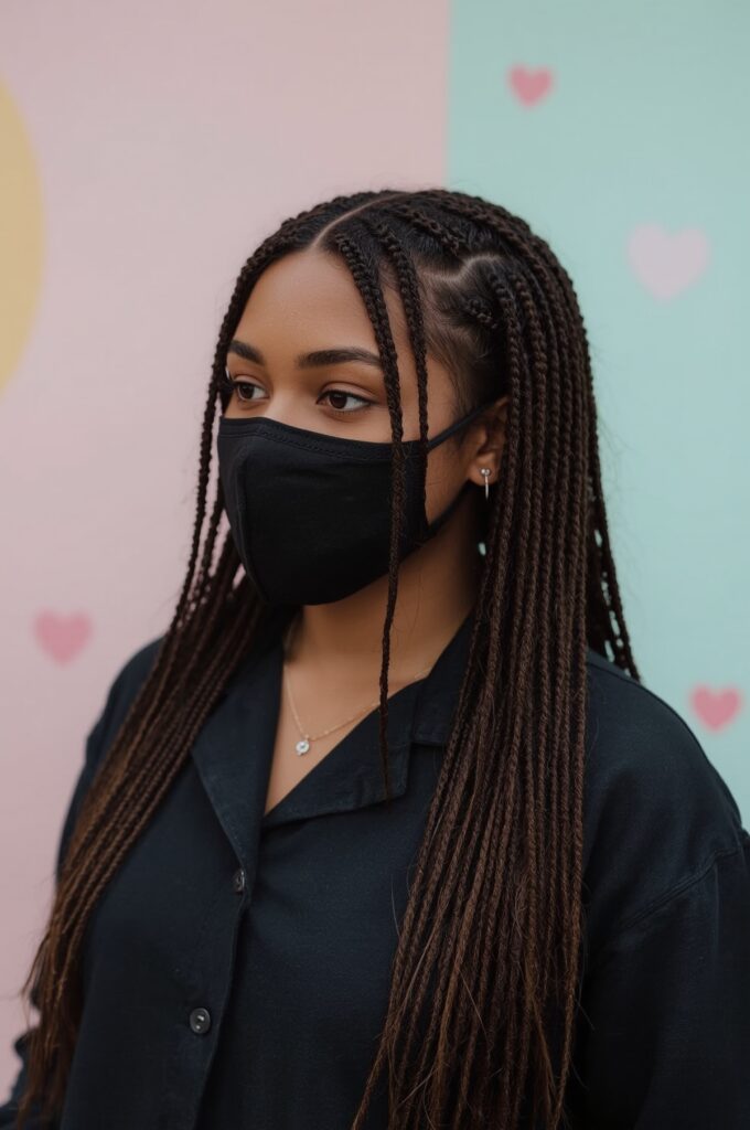 Side Part Cornrows with Braided Hearts