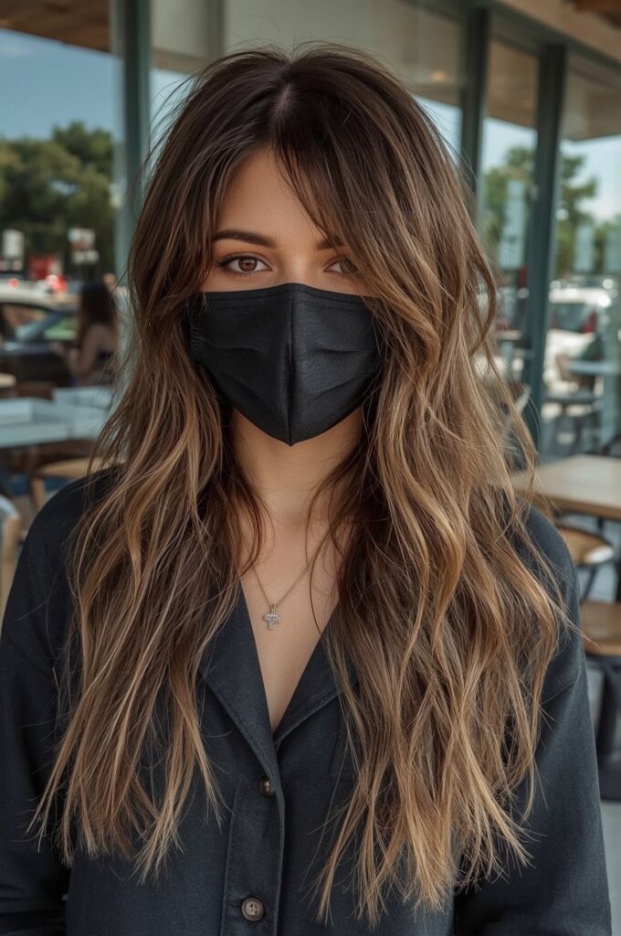 Wispy Bangs with Long Balayage Hair