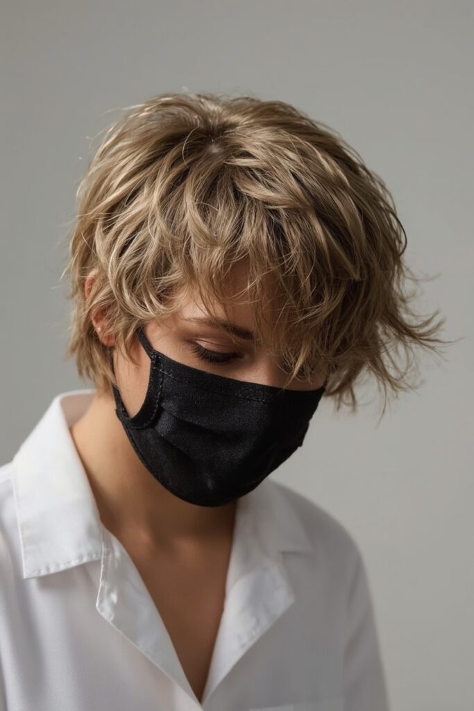 Tousled Wavy Pixie with Side Part