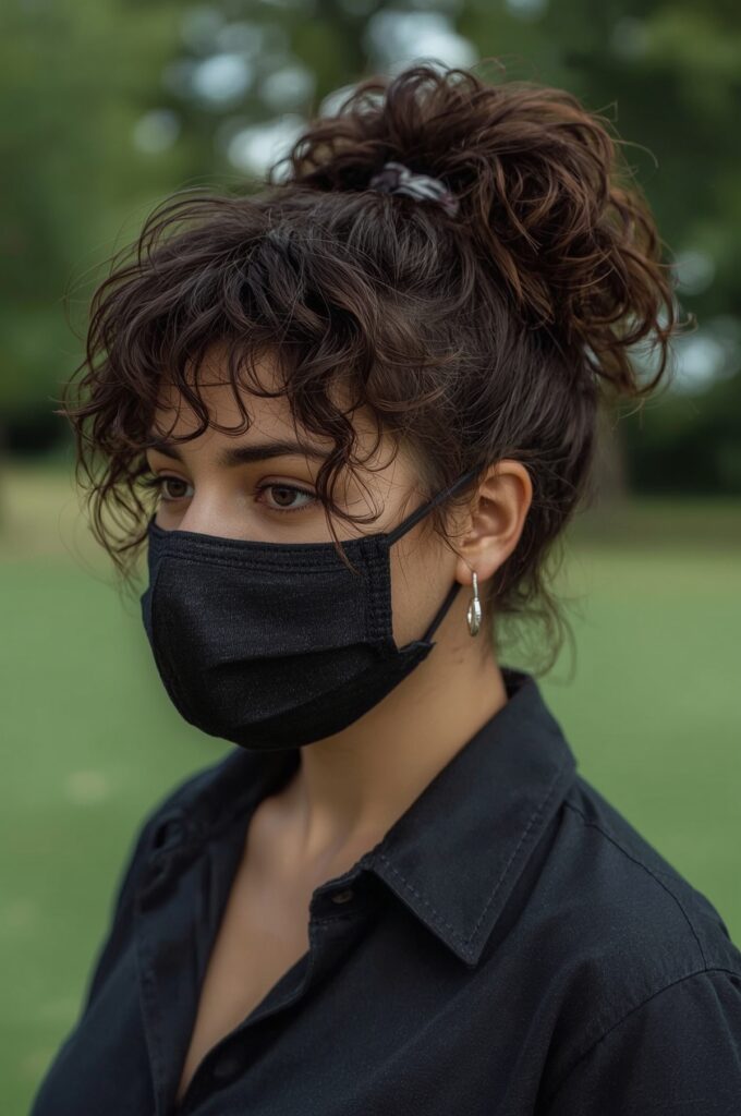 Side Part Curly Updo with Scarf